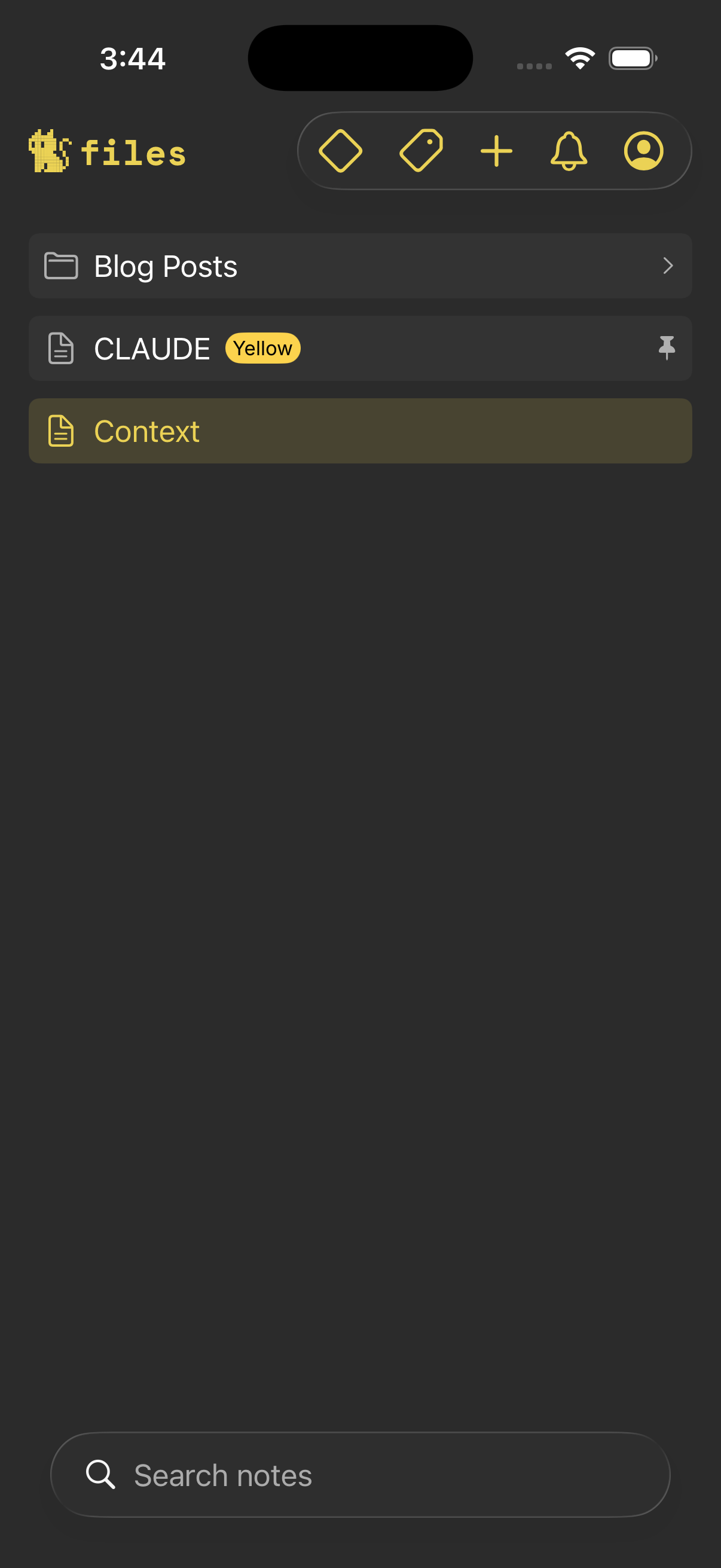 Strayfiles iPhone note list screenshot